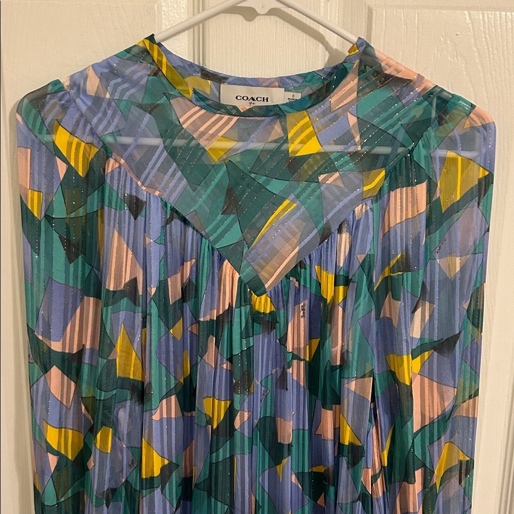 Coach 1941 Bold Geo Geometric Yoke Mini Dress Gold Thread New Size 0 Flowy - Picture 5 of 16